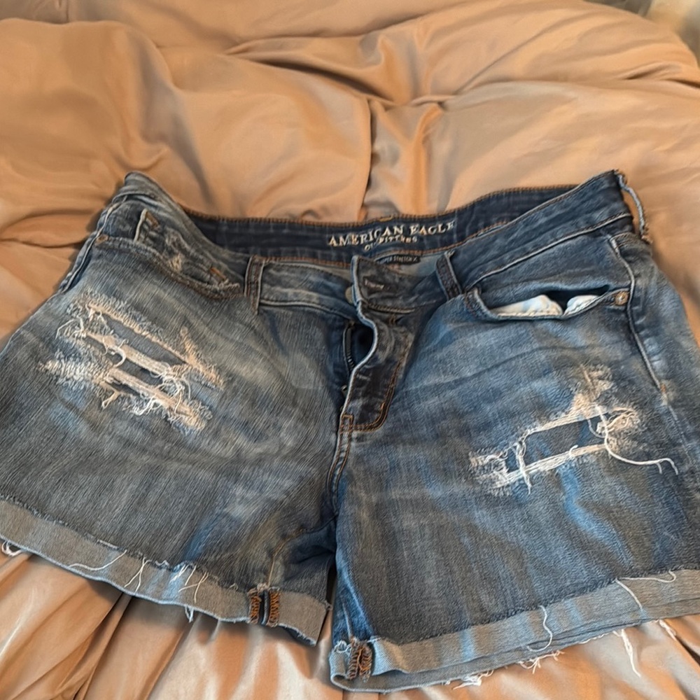 American Eagle Outfitters Women's Distressed Denim Shorts - Blue